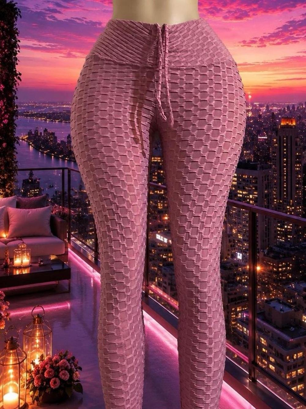 High-Rise Textured Pink Scrunch Leggings